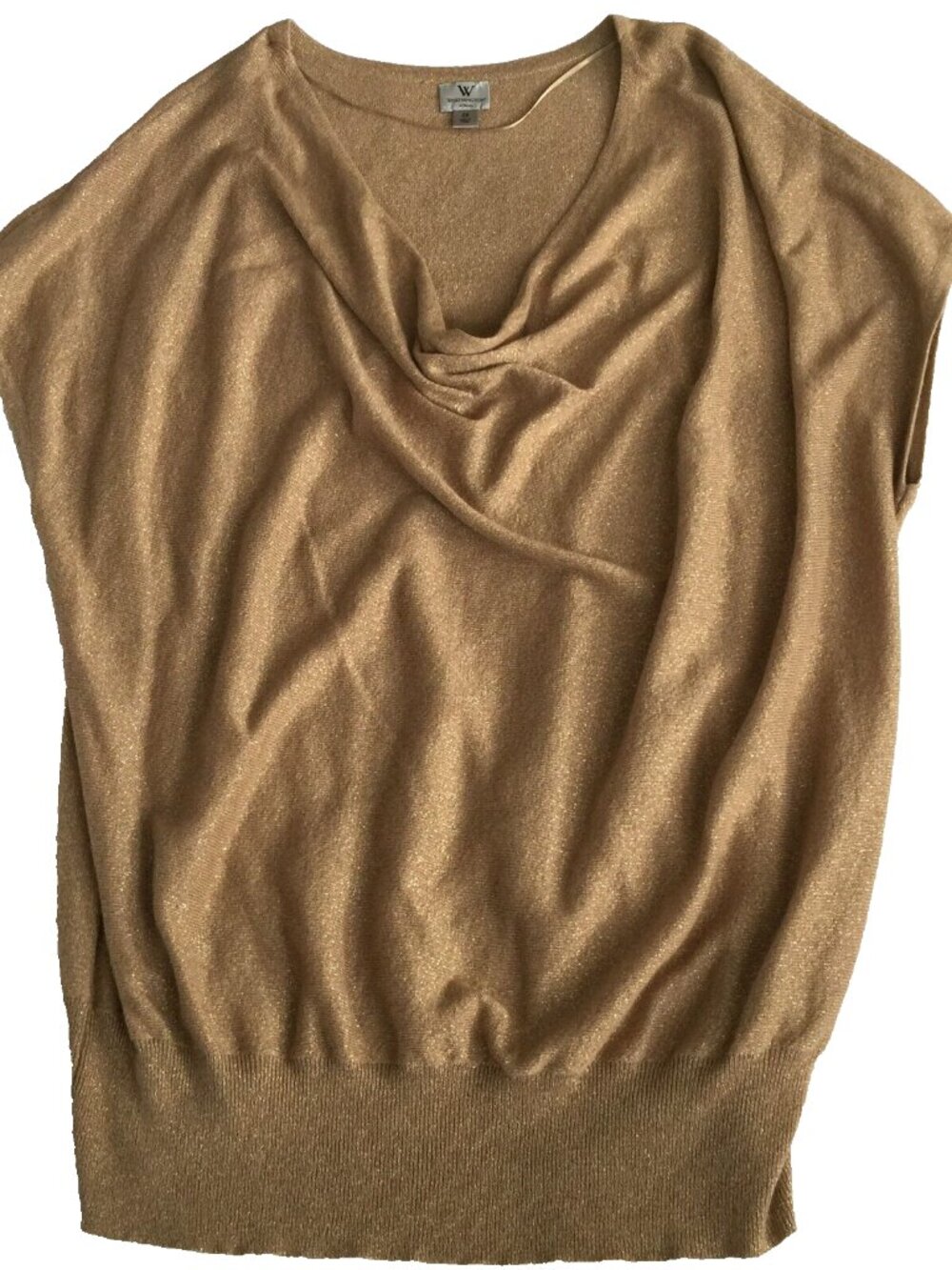WORTHINGTON GOLD METALLIC DRAPE SLEEVELESS TOP WOMENS 2X PLUS COTTON BLEND KNIT
